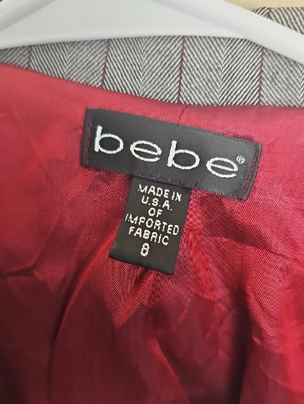 bebe Gray Pinstripe Two-Piece Suit with Burgundy Lining - Picture 2 of 13